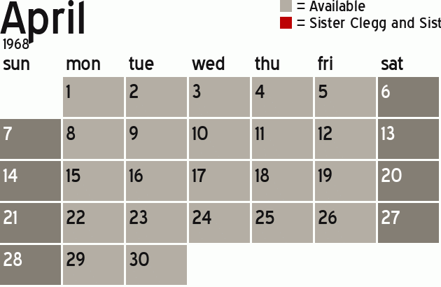 Missionary Dinner Calendar